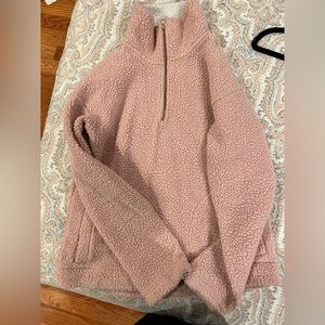 Fleece 1/4 zipper sweater in pink